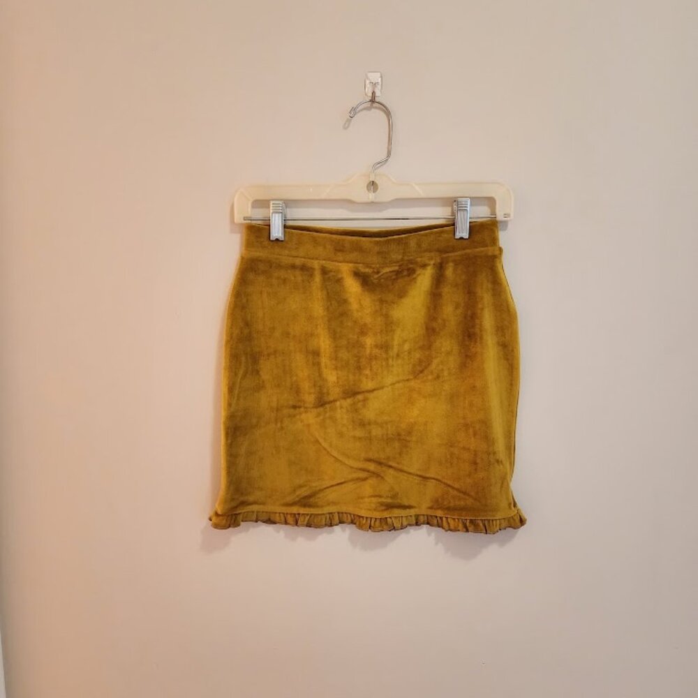 Mustard Yellow High-Waisted Velvet Mini Skirt